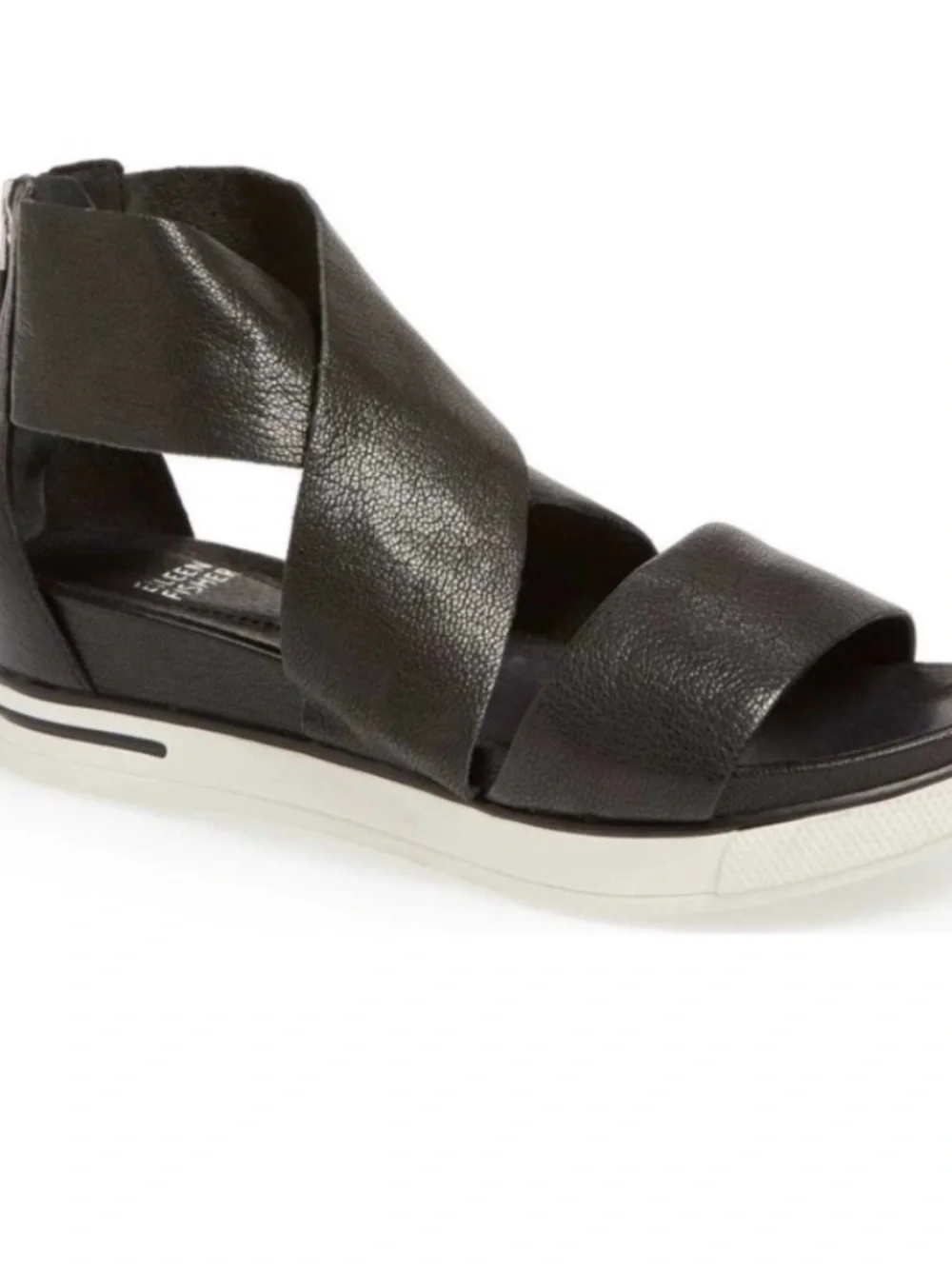 EILEEN FISHER leather sport tumbled sneakers sandals black platform size 9.5